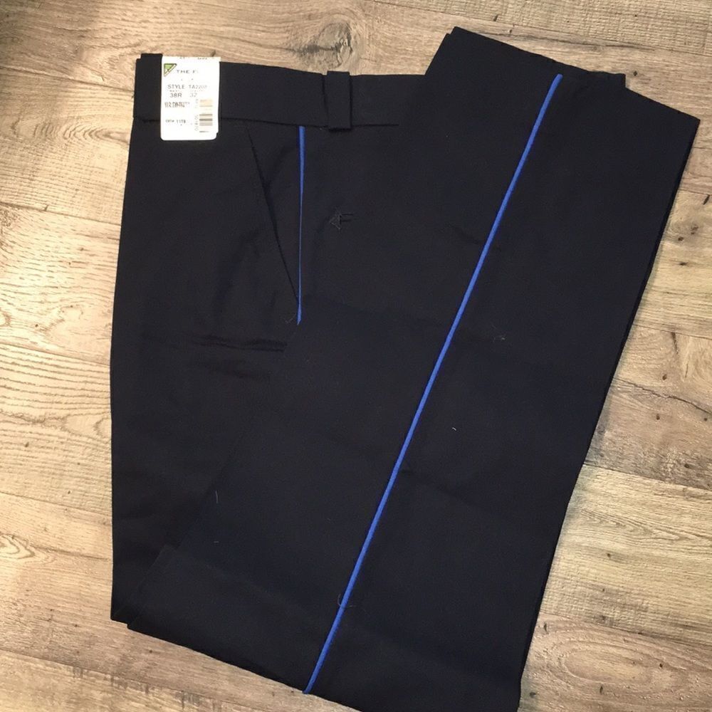 Mens New Black Flat Front Blue Line work & Night Guard Security work pants 38x32